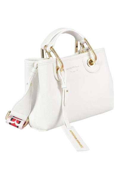 Shop Emporio Armani Logo Detailed Tote Bag In Bianco/cuoio