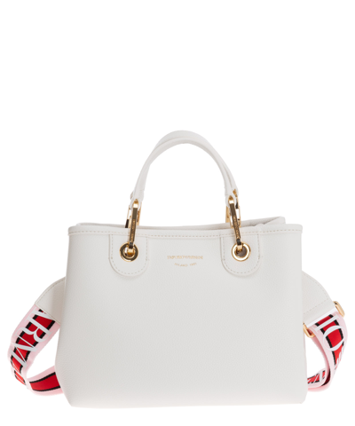 Shop Emporio Armani Myea Small Small Handbag In Bianco/cuoio
