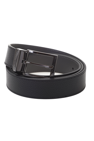 Shop Emporio Armani Leather Belt In Nero/grigio