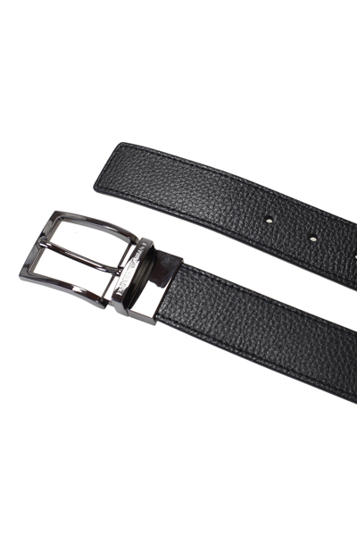 Shop Emporio Armani Leather Belt In Nero/grigio