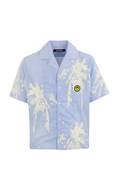Shop Barrow Camicia In Popeline Con Stampa Palm In Celeste/light Blue