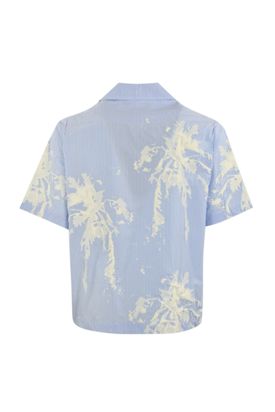 Shop Barrow Camicia In Popeline Con Stampa Palm In Celeste/light Blue