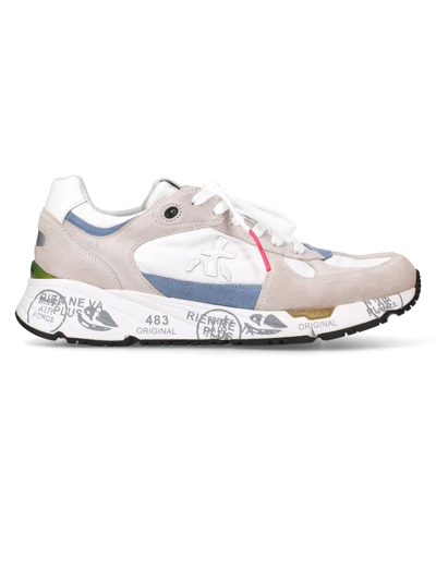 Shop Premiata Grey Suede And Beige Nylon Mase Sneakers In White Light Blue