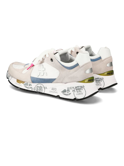 Shop Premiata Grey Suede And Beige Nylon Mase Sneakers In White Light Blue