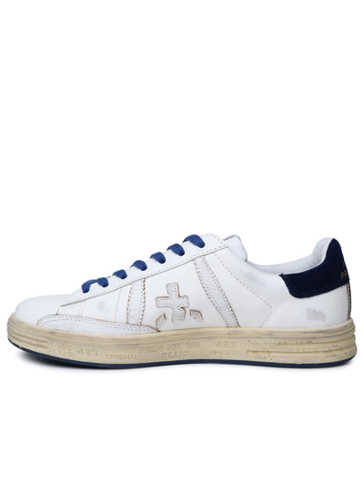 Shop Premiata Russell White Leather Sneakers In Bianco Blu