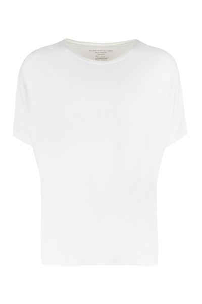 Shop Majestic Viscose Crew-neck T-shirt In Bianco