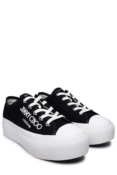 Shop Jimmy Choo Logo Embroidered Platform Lace-up Sneakers In Nero