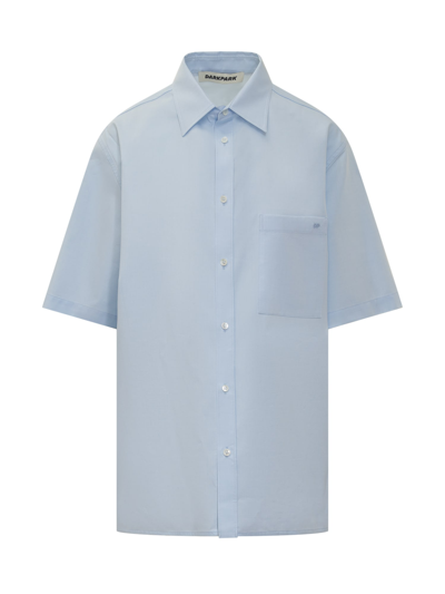 Darkpark Cotton Poplin Oversized Shirt With Pocket In Azzurro