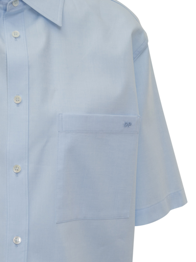 Darkpark Cotton Poplin Oversized Shirt With Pocket In Azzurro