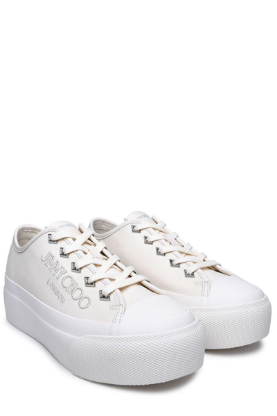 Shop Jimmy Choo Logo Embroidered Platform Lace-up Sneakers In Bianco