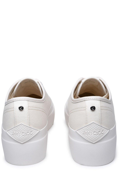 Shop Jimmy Choo Logo Embroidered Platform Lace-up Sneakers In Bianco