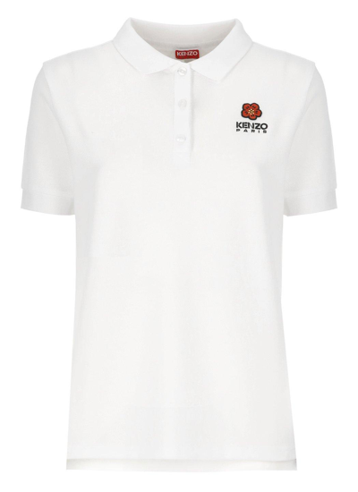 Shop Kenzo Logo Embroidered Short-sleeved Polo Shirt In Bianco