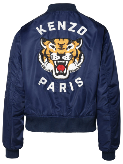 Shop Kenzo Lucky Tiger Navy Polyamide Bomber Jacket In Blu