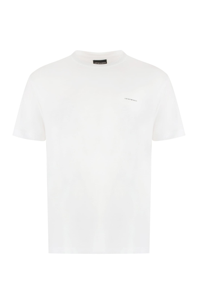 Shop Emporio Armani Cotton Blend T-shirt In Bianco