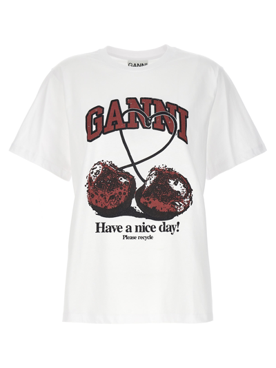 Shop Ganni Cherry T-shirt In Bianco