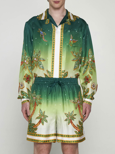 Shop Casablanca Joyaux Dafrique Silk Shorts In Multicolor