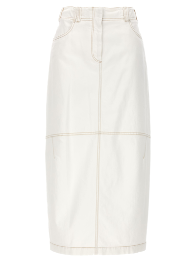 Shop Brunello Cucinelli Denim Long Skirt In Bianco
