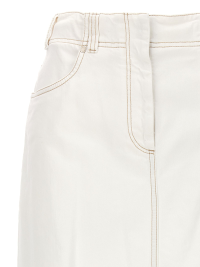 Shop Brunello Cucinelli Denim Long Skirt In Bianco