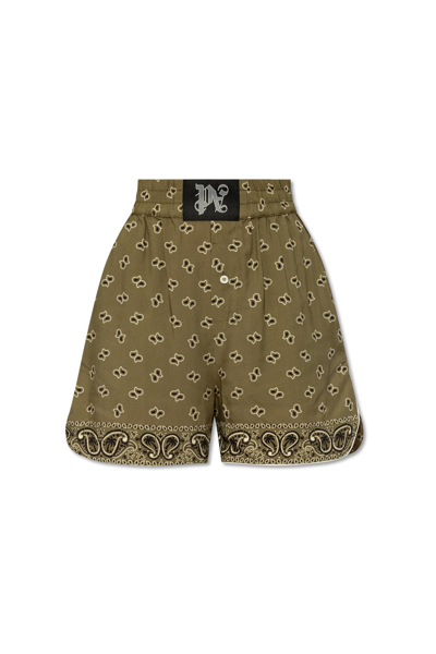 Shop Palm Angels Shorts With Paisley Motif In Verde