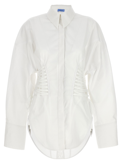 Shop Mugler Laced-up Shirt In Bianco
