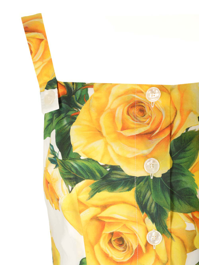 Shop Dolce & Gabbana Roses Print Midi Dress In Bianco