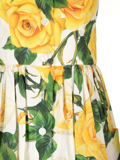 Shop Dolce & Gabbana Roses Print Midi Dress In Bianco