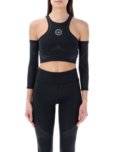 Shop Adidas By Stella Mccartney Truepace Running Crop Top With Arm Guards In Nero