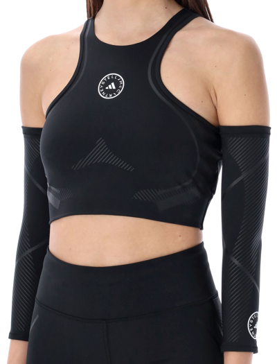 Shop Adidas By Stella Mccartney Truepace Running Crop Top With Arm Guards In Nero