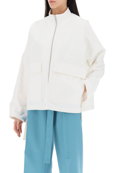 Shop Jil Sander Oversized Blouson Jacket In Canvas In Bianco