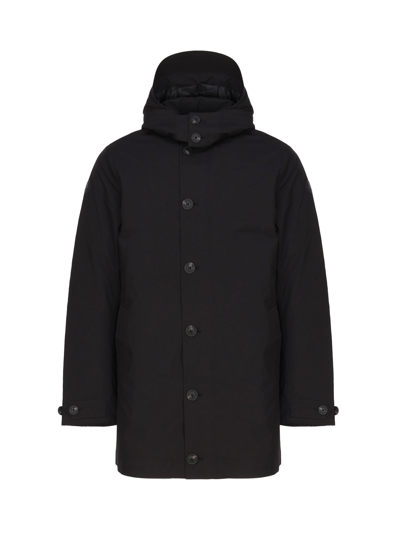 Shop Save The Duck Coat With Hood In Nero