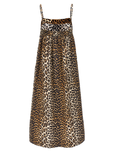 Shop Ganni Animal Print Midi Dress In Leopardato