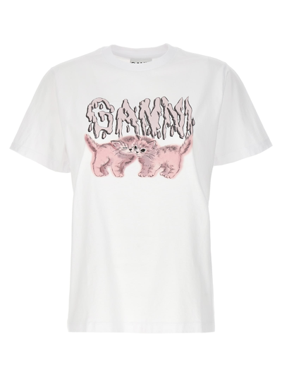 Shop Ganni Cats T-shirt In Bianco