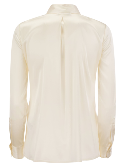 Shop Elisabetta Franchi Straight Silk Satin Shirt In Burro
