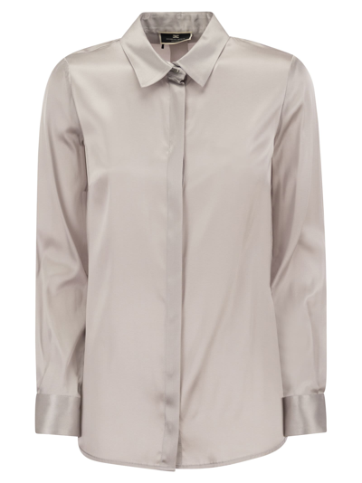 Shop Elisabetta Franchi Straight Silk Satin Shirt In Perla