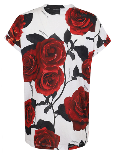 Shop Balmain Vintage Red Roses Print T-shirt In Bianco E Rosso