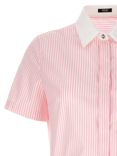 Shop Versace Striped Cropped Shirt In Rosa E Bianco