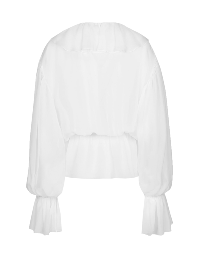 Shop Dolce & Gabbana Chiffon Blouse With Ruffles In Bianco