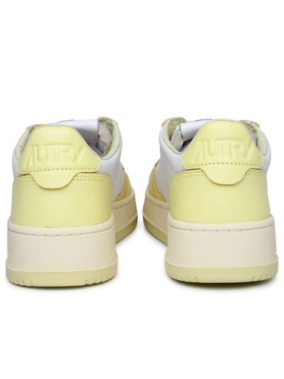 Shop Autry Medalist Yellow Leather Sneakers In Bianco