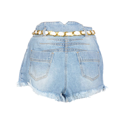 Shop Elisabetta Franchi Denim Shorts With Belt In Light Blue