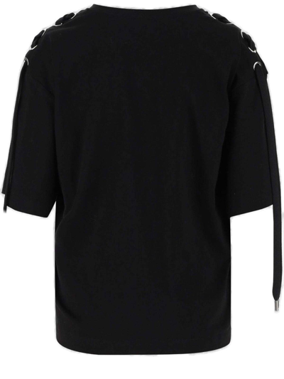 Shop Pinko Crewneck Lace-up T-shirt In Black