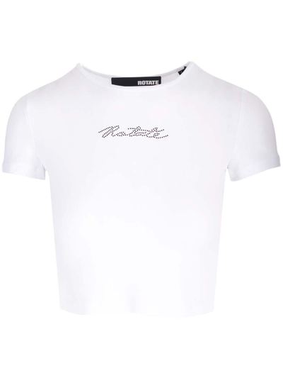 Shop Rotate Birger Christensen Embellished-logo Cropped T-shirt In White