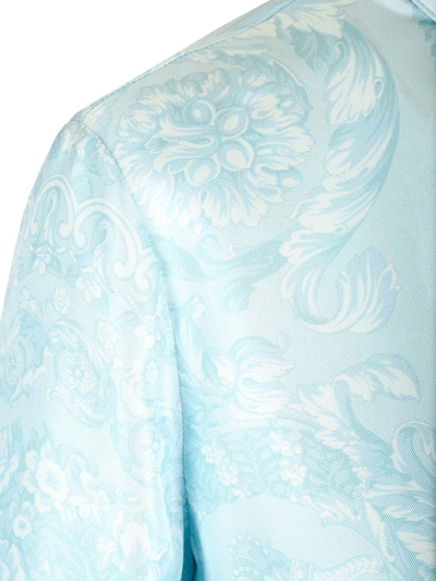 Shop Versace Twill Silk Shirt In Light Blue