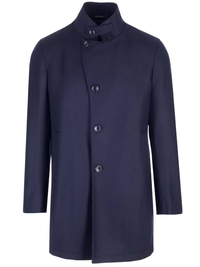 Tagliatore High-collar Long-sleeved Coat In Blue