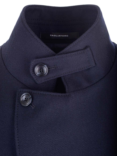Tagliatore High-collar Long-sleeved Coat In Blue