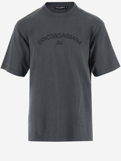 Shop Dolce & Gabbana Cotton T-shirt With Logo In Grigio