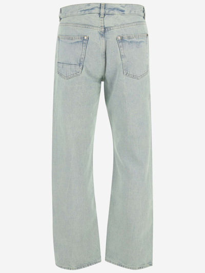 Shop Palm Angels Cotton Denim Jeans In Mint Off White