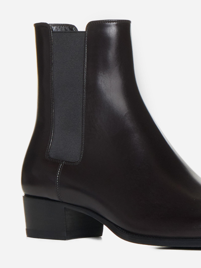 Shop Saint Laurent Wyatt Leather Chelsea Boots In Marrone
