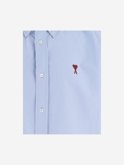 Shop Ami Alexandre Mattiussi Short Sleeve Shirt With Logo In 484 Cachemire Blue