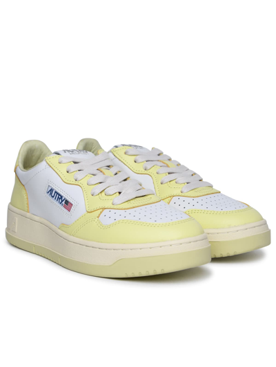 Shop Autry Medalist Yellow Leather Sneakers In Bianco+giallo