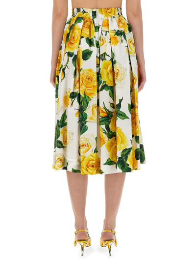 Shop Dolce & Gabbana Flower Print Full Skirt In Bianco